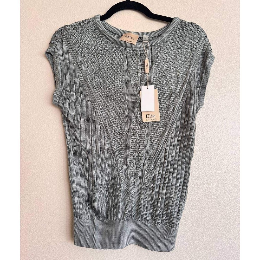 Elie Tahari Sleeveless Cap-Sleeve Mesh Knit Sweater Quiet Luxury Old Money S